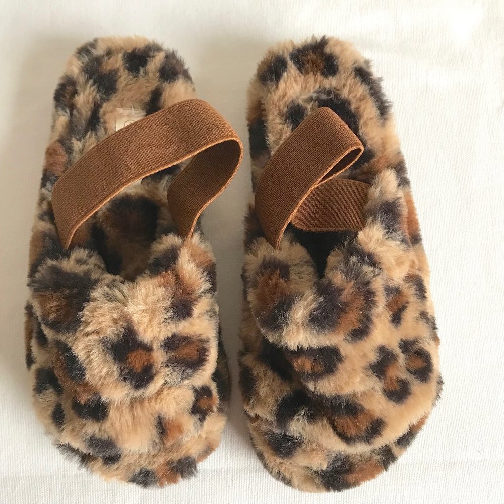 Girl's Animal Print Faux Fur Sling Back Platform Open Toe Sandals